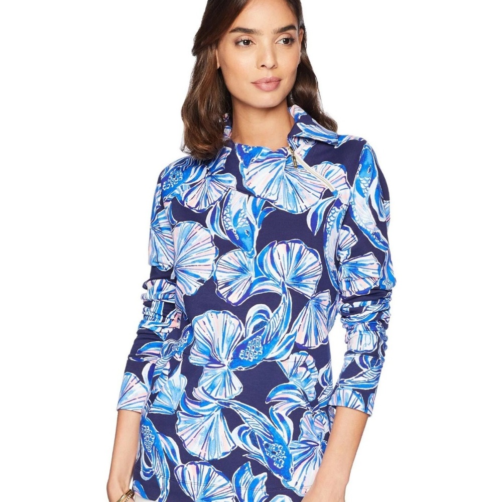 Lilly Pulitzer Booker Popover UPF 50+ Bright Navy In Reel Life Size S
